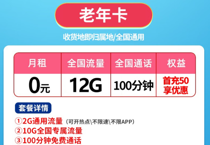 有沒有0月租的流量卡？聯通老年卡、親情卡0月租有流量包免費通話