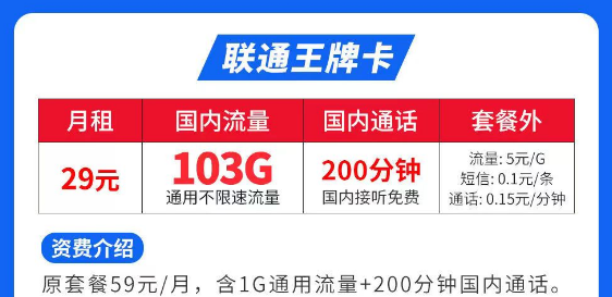 流量最多最便宜的是什么套餐？聯(lián)通王牌卡29元103G|聯(lián)通春風(fēng)卡、秋雨卡|低月租大流量套餐