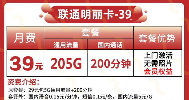 可以領視頻會員的聯通流量卡又來啦！205G純通用+200分鐘語音+會員|聯通明麗卡