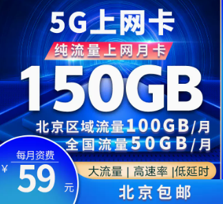 驚喜優惠卡！北京專用聯通5G巔峰卡=150G大流量